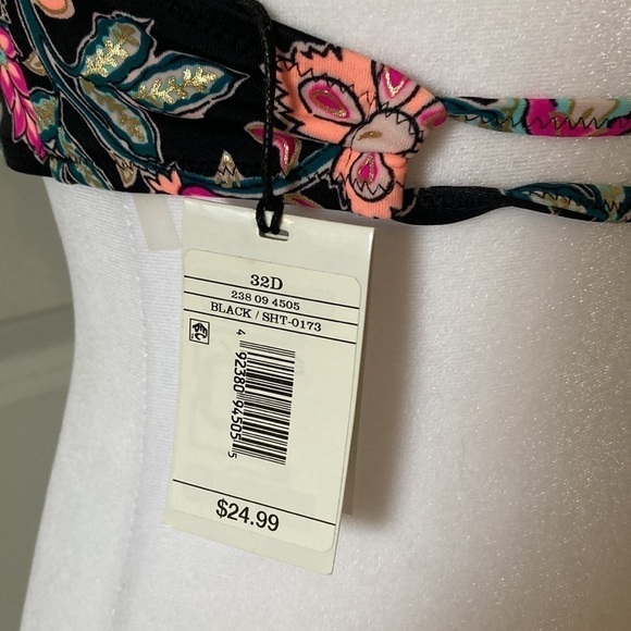 Shade and Shore 32D bikini top black floral halter - Picture 6 of 9